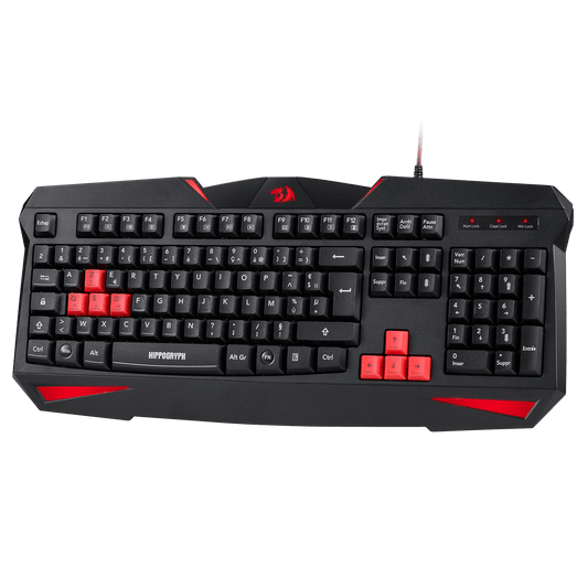 Redragon K301 AZERTY FR Gaming Keyboard, Membrane Keyboard, 12 Multimedia Keys, Anti-Ghosting, Swappable Keys, Red Backlight, Splash-Resistant, USB, Windows Compatible