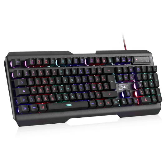 Redragon EU K506 Clavier gaming filaire à membrane éclairage LED arc-en-ciel, résistant à la poussière, clavier USB silencieux, 19 touches anti-ghosting, durable, AZERTY FR - PC/Ordinateur portable, Noir