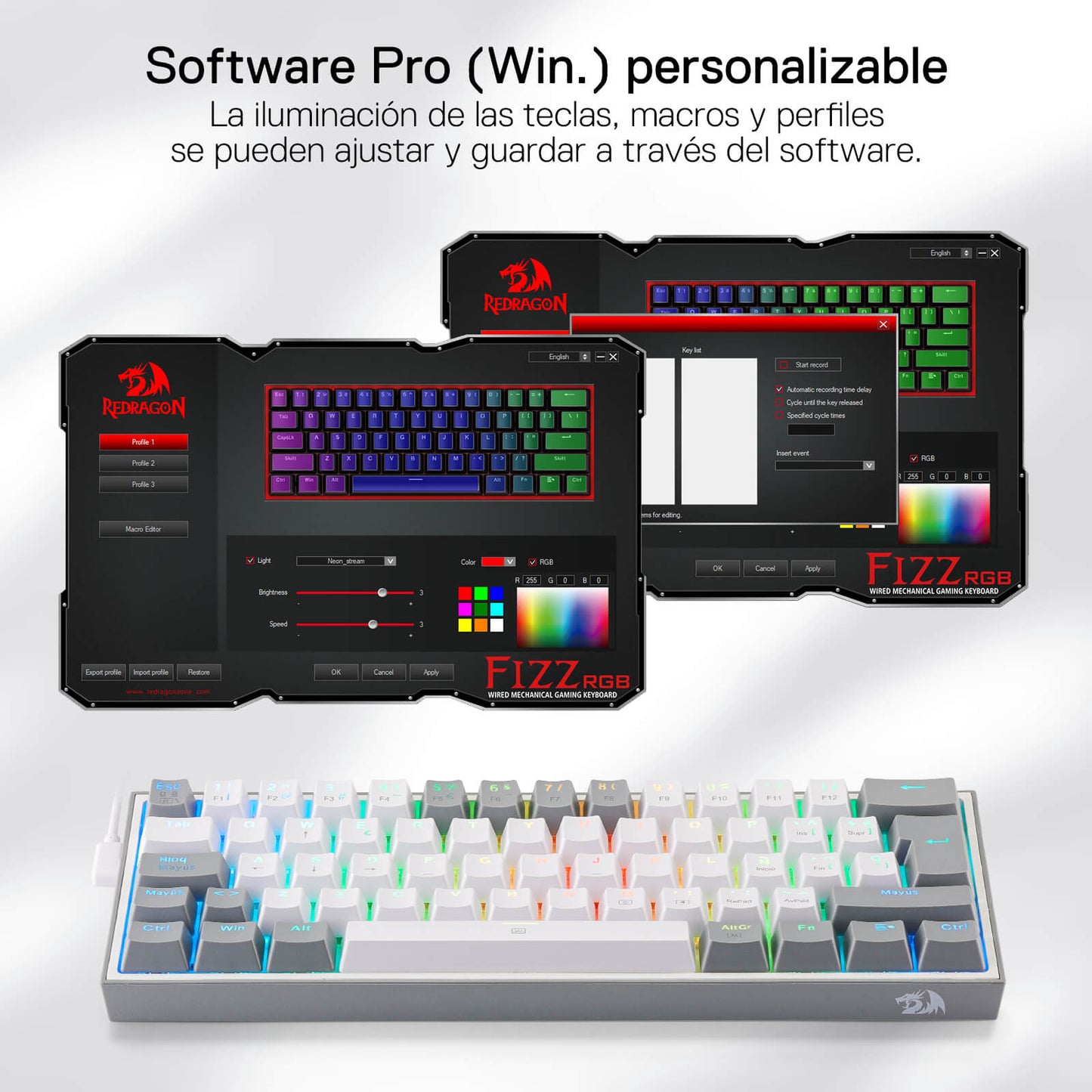 Redragon EU K617 Fizz 60% Disposición QWERTY ES Teclado Gaming, LED Iluminación Teclado para Juegos con Cable USB-C, Teclado Ultra-Compacto 62 Teclas, Hot Swap interruptores Rojos- para PC/Windows