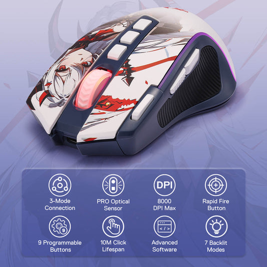Redragon M612AK PRO RGB Gaming Mouse, 8000 DPI Wired/Wireless Optical Mouse with 9 Programmable Buttons & 7 Backlit Modes, BT & 2.4G Wireless, Software Supports DIY Keybinds Rapid Fire Button, Redragon EU