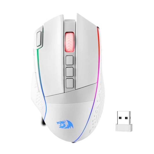 Gaming EU mouse with RGB lighting and USB receiver on a white background | show