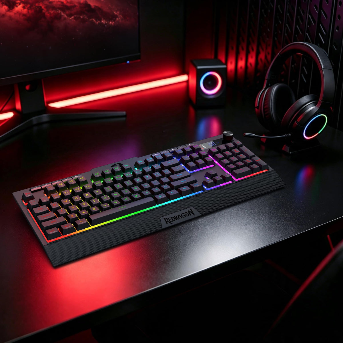 Redragon EU K525 PRO RGB Wireless Membrane Gaming Keyboard, Screen + Knob
3-Mode Linear Mechanical-Feel Switch, 4 Extra On-Board Macro Keys, Dedicated Media & Display Control, Ergonomic Wrist Rest