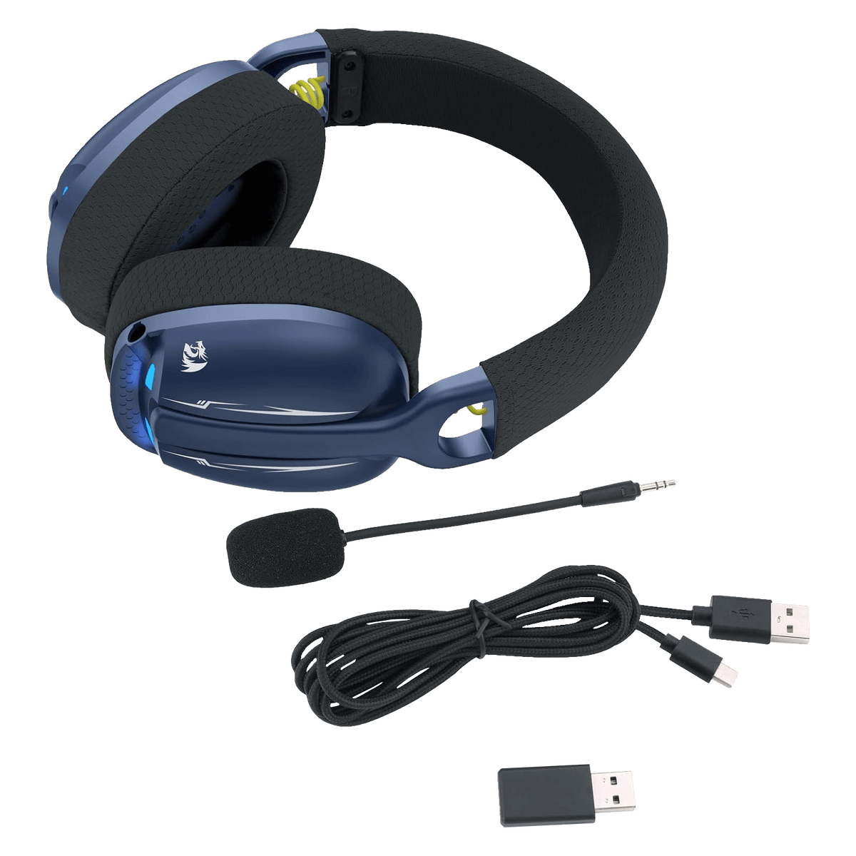 Redragon EU H878 3-Mode Wireless Blue LED Gaming Headset, Lightweight, 7.1 Surround Sound, 40MM Drivers, Detachable Microphone, Multi Platforms for PC, PS5/4/3, Switch, Mobile