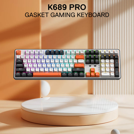 Redragon EU K689 PRO Wireless Gasket RGB Gaming Keyboard, 104 Keys + Extra 4 Hotkeys Mechanical Keyboard w/Upgraded Hot-swappable Socket, 5-Layer Noise Dampening, Round PBT Keycaps, Custom Linear Switch