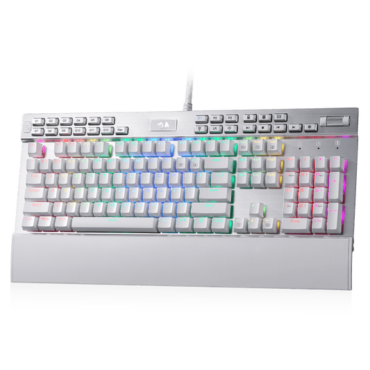 Redragon EU K550 RGB Gaming Keyboard, 104 Keys + 12 Macro G Keys Wired Mechanical Keyboard w/Aluminum Top Plate, Custom Clicky Purple Switch, Extra USB Port & Wrist Rest| show