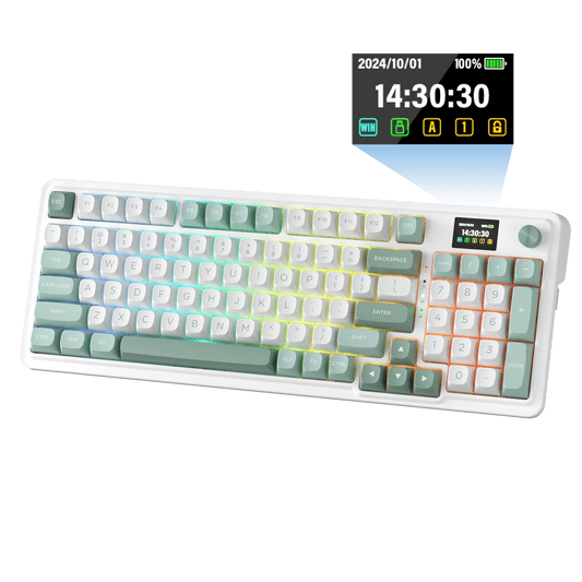 Redragon EU K719 Wireless Gasket Gaming Keyboard w/Hype Screen & Knob, 95 Keys Mechanical Keyboard, Easy-Control 1.14’’ TFT Info Display, 5-Layer Noise Dampening, Custom Linear Switch, Jade Cloud Color