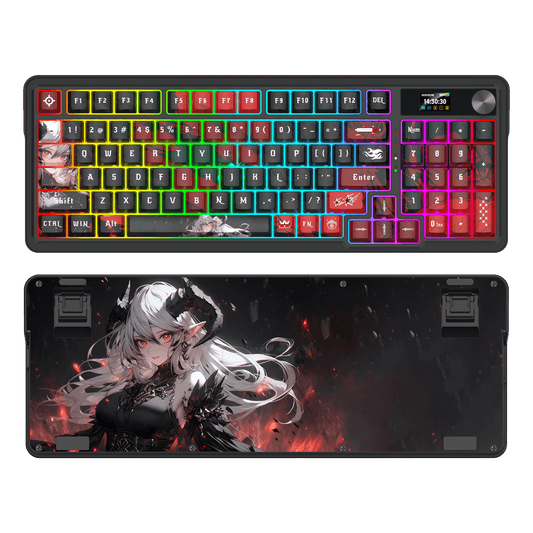 Redragon EU K719 PRO Wireless Gasket Gaming Keyboard w/Hype Screen & Knob, 95 Keys Mechanical Keyboard, Easy-Control 1.14’’ TFT Info Display, 5-Layer Noise Dampening, Custom Linear Switch, Anime Edition, Black and Red