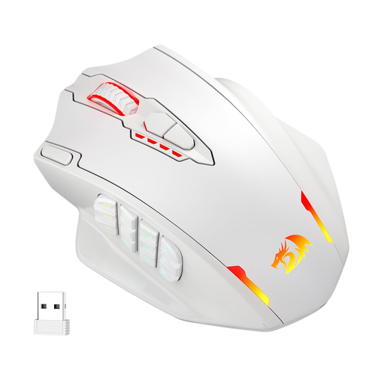 Redragon EU White gaming mouse with red and yellow accents on a white background | show