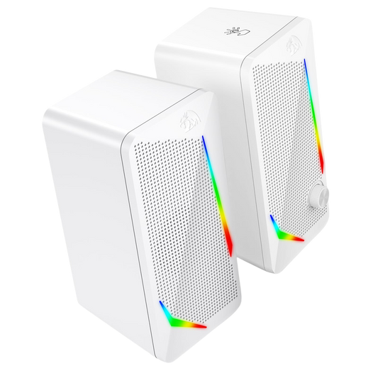 Redragon EU GS510 RGB Desktop Speakers, 2.0 Channel PC Computer Speaker with 4 Colorful LED Backlight Modes, Enhanced Bass and Easy-Access Volume Control, USB Powered w/ 3.5mm Cable, White | show
