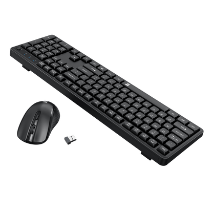 Redragon EU BS7634 Wireless Keyboard and Mouse Combo, 104 Keys 2.4Ghz Wireless Low-Profile Membrane Keyboard w/Low Profile Design, Ergnomic Comfort Grip, 4000 DPI Max Mouse