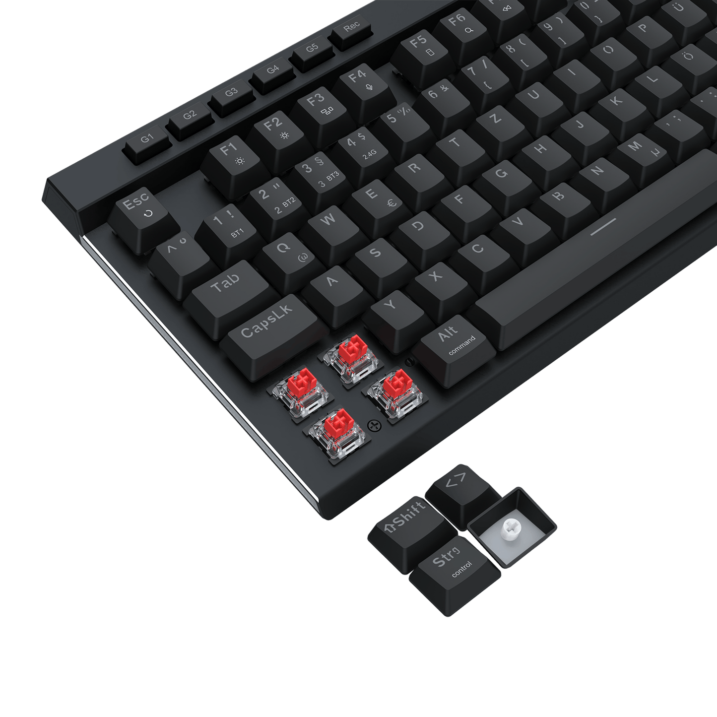 Redragon K580 PRO kabellose RGB-Gaming-Tastatur, Makro-G-Tasten und Medienrad | 0-Delay-Tri-Mode, 5 integrierte Kombinations-Tasten, bereit für MMO- und MOBA-Spiele, 0-Delay-Tri-Mode für mehrere Geräte, austauschbarer Steckplatz
