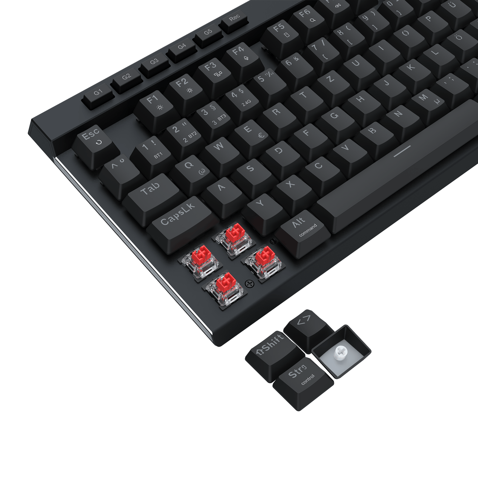 Redragon K580 PRO kabellose RGB-Gaming-Tastatur, Makro-G-Tasten und Medienrad | 0-Delay-Tri-Mode, 5 integrierte Kombinations-Tasten, bereit für MMO- und MOBA-Spiele, 0-Delay-Tri-Mode für mehrere Geräte, austauschbarer Steckplatz