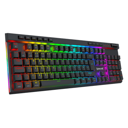 Redragon K580 PRO kabellose RGB-Gaming-Tastatur, Makro-G-Tasten und Medienrad | 0-Delay-Tri-Mode, 5 integrierte Kombinations-Tasten, geeignet für MMO- und MOBA-Spiele, 0-Delay-Tri-Mode für mehrere Geräte, austauschbarer Steckplatz
