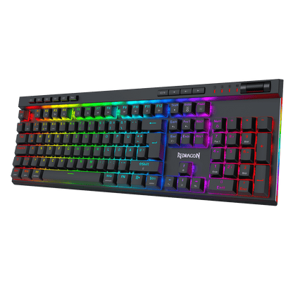 Redragon K580 PRO kabellose RGB-Gaming-Tastatur, Makro-G-Tasten und Medienrad | 0-Delay-Tri-Mode, 5 integrierte Kombinations-Tasten, bereit für MMO- und MOBA-Spiele, 0-Delay-Tri-Mode für mehrere Geräte, austauschbarer Steckplatz