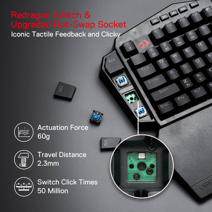 Redragon EU K585 PRO Wireless One-Handed Mechanical Keyboard, 42 Keys 3-Mode RGB 40% Gaming Keypad w/ 7 Onboard Macro Keys, Detachable Wrist Support, Durable Battery 