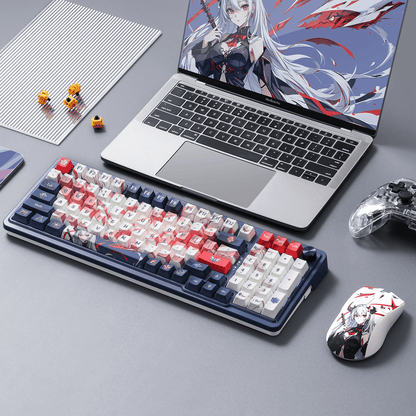 Redragon EU K686 Pro SE Keyboard in a Gaming Setup with Customizable RGB Lighting and Anime-Themed Design