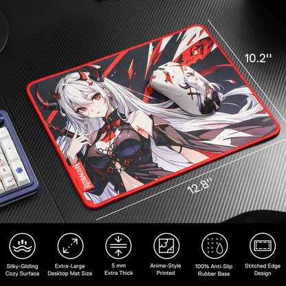 Redragon EU EISA P047 Anime Black Gaming Mouse Pad - Smooth Lycra Surface, Anti-Slip Rubber Base, Spill-Resistant, Durable 3mm Thick Design, Available in Small (13x10 in) & Large (35x16 in), Computer Mouse Mat, Extended Desk Pad,  Perfect for Gaming & Work, Pairs with EISA K1NG M916 PRO Mouse 