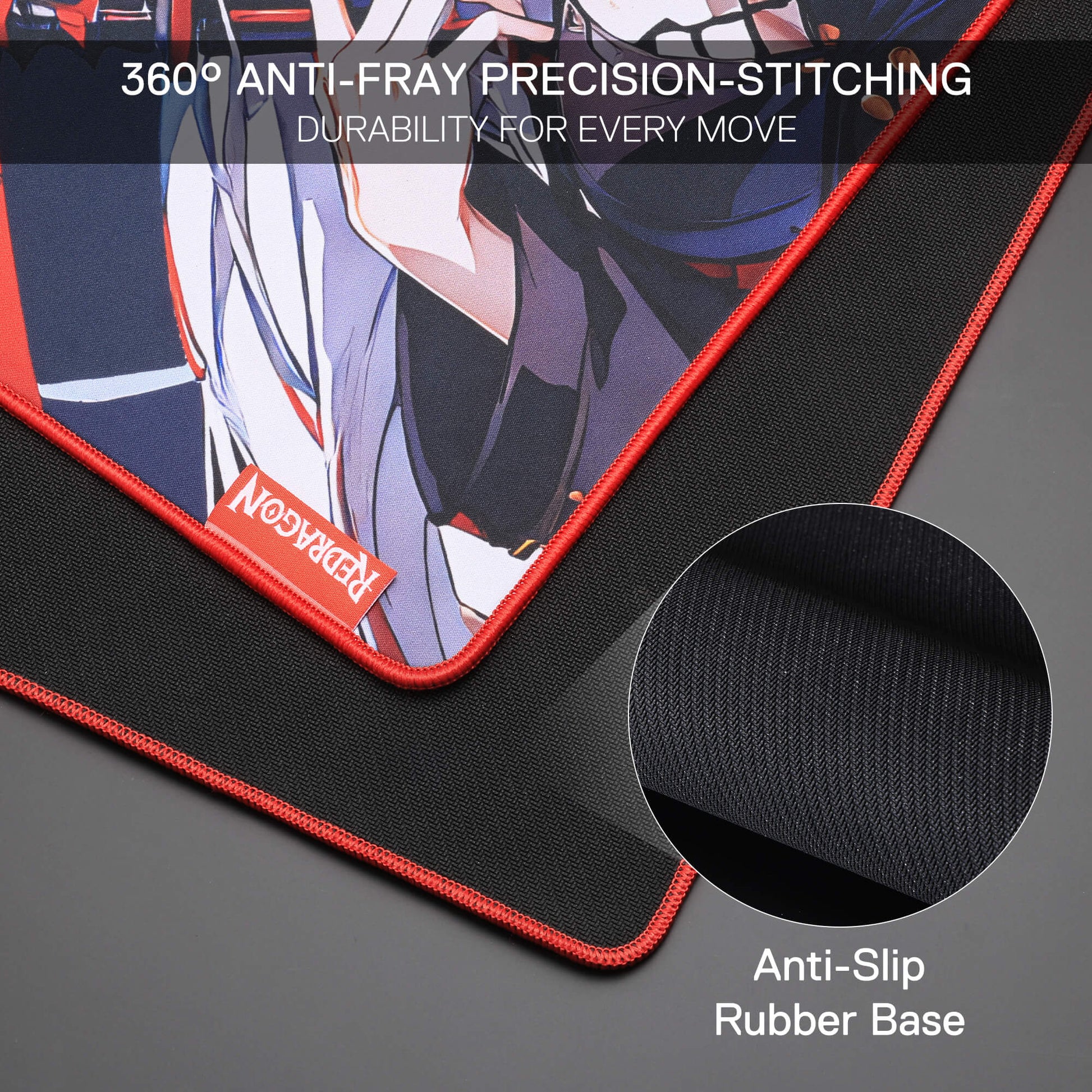Redragon EU EISA P047 Anime Black Gaming Mouse Pad - Smooth Lycra Surface, Anti-Slip Rubber Base, Spill-Resistant, Durable 3mm Thick Design, Available in Small (13x10 in) & Large (35x16 in), Computer Mouse Mat, Extended Desk Pad,  Perfect for Gaming & Work, Pairs with EISA K1NG M916 PRO Mouse 