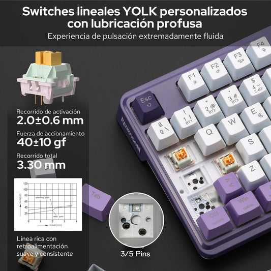 Teclado inalámbrico para juegos Redragon K762 PRO de 104 teclas con diseño de junta, con interruptores Dragon Chant