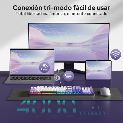 Teclado inalámbrico para juegos Redragon K762 PRO de 104 teclas con diseño de junta, tres modos de funcionamiento y sin retardo