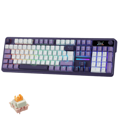 

Teclado inalámbrico para juegos Redragon K762 PRO de 104 teclas con junta de goma, pantalla y mando giratorio | Pantalla LED de información de fácil control, modo triple sin retardo, amortiguación de ruido de 5 capas para un sonido suave y contundente, tamaño completo de 104 teclas
