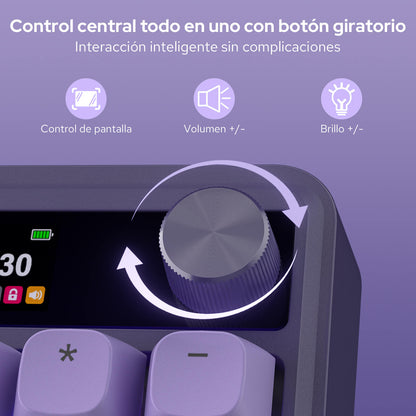 Teclado inalámbrico para juegos Redragon K762 PRO con 104 teclas y diseño «Gasket», pantalla y mando | Pantalla LED informativa de fácil control, tamaño completo con 104 teclas