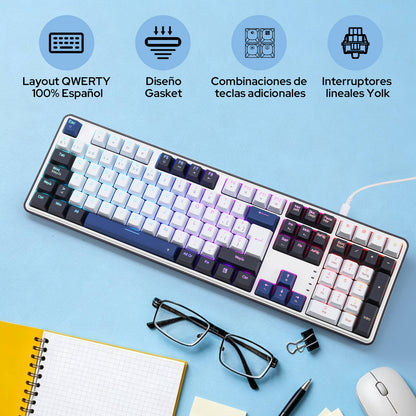 

Teclado para juegos Redragon K689 con 108 teclas RGB con cable, intercambiables en caliente, 4 teclas de acceso rápido adicionales | Teclas de acceso rápido específicas para silenciar, calculadora y escritorio, amortiguación acolchada para un sonido suave y profundo, preparado para el intercambio de teclas, software PRO