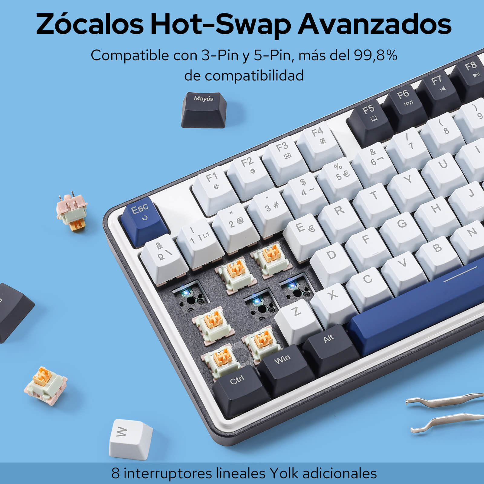 Teclado para juegos Redragon K689 con 108 teclas RGB con cable, intercambiables en caliente y 4 teclas de acceso rápido adicionales | Teclas de acceso rápido específicas para silenciar el sonido