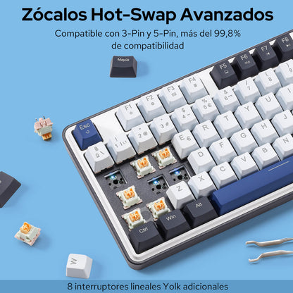 Teclado para juegos Redragon K689 con 108 teclas RGB con cable, intercambiables en caliente y 4 teclas de acceso rápido adicionales | Teclas de acceso rápido específicas para silenciar el sonido