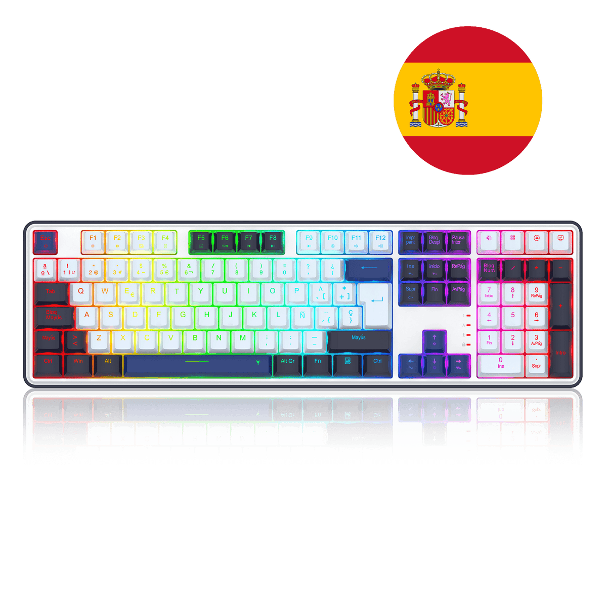 Redragon EU K689 Mechanical Keyboard, ES Layout, RGB, Wired, Dragon Chant Switches, White&Black&Blue, QWERTY Layout