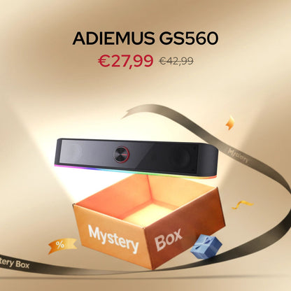 ADIEMUS GS560 product with a 'Mystery Box' design on a beige background