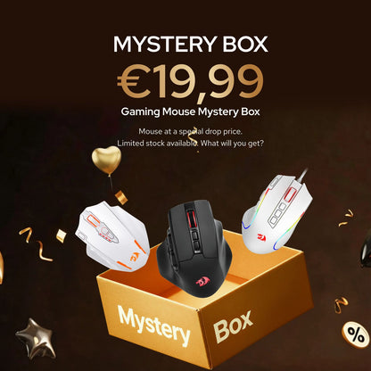 Gaming mouse mystery box with three mice on a dark background