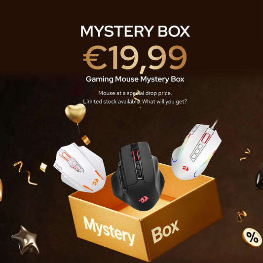 Gaming mouse mystery box with three mice on a dark background