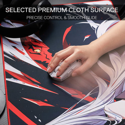 Redragon EU EISA P047 Anime Black Gaming Mouse Pad - Smooth Lycra Surface, Anti-Slip Rubber Base, Spill-Resistant, Durable 3mm Thick Design, Available in Small (13x10 in) & Large (35x16 in), Computer Mouse Mat, Extended Desk Pad,  Perfect for Gaming & Work, Pairs with EISA K1NG M916 PRO Mouse 
