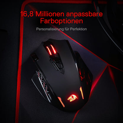 Redragon EU, Gaming mouse with customisable RGB lighting on a dark surface