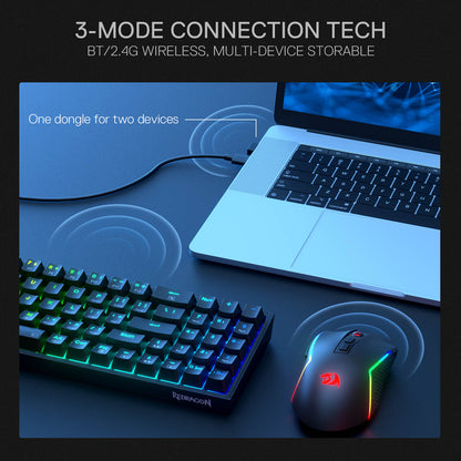 Redragon EU BS136 Tri-Mode Gaming Keyboard & Mouse Combo compact with 2.4Ghz wireless, BT3.0/5.0, Type-C Wired connection tech