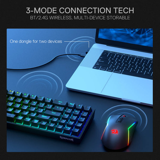 Redragon EU BS136 Tri-Mode Gaming Keyboard & Mouse Combo compact with 2.4Ghz wireless, BT3.0/5.0, Type-C Wired connection tech