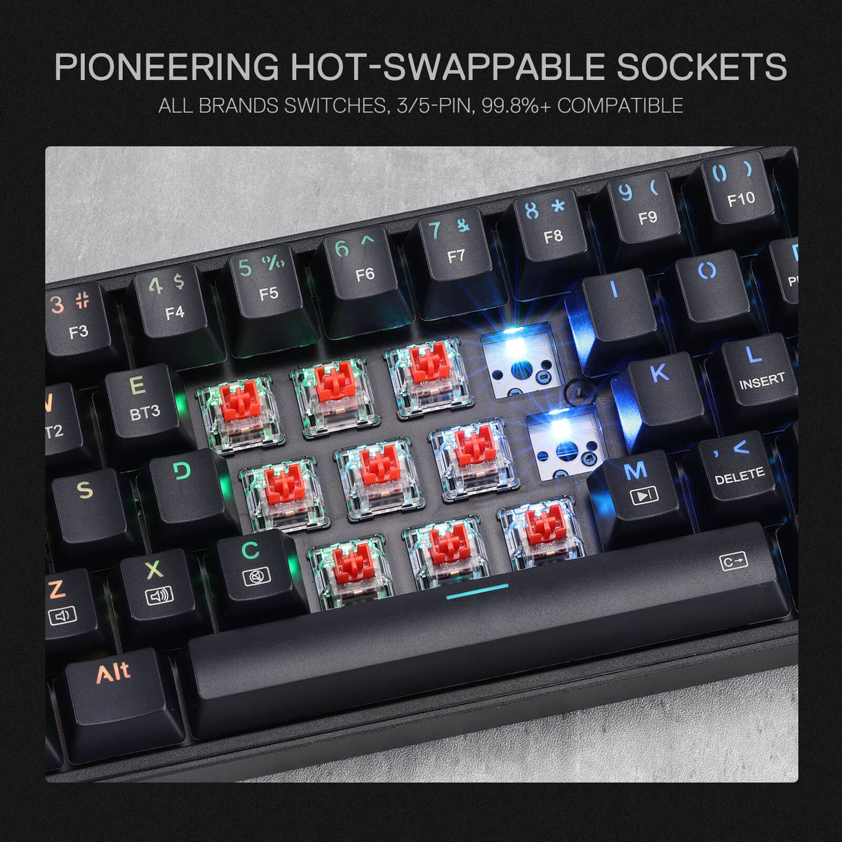 Redragon EU K628 75% compact  Mechanical RGB  Gaming Keyboard  with hot swappable sockets, compact with 3pin/5pin switches