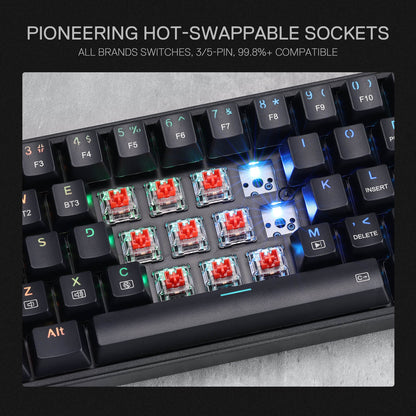 Redragon EU K628 75% compact  Mechanical RGB  Gaming Keyboard  with hot swappable sockets, compact with 3pin/5pin switches