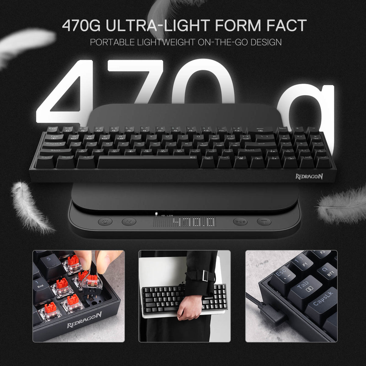Redragon EU K628 75% Tri mode Mechanical Gaming Keyboard 470g ultra light form fact