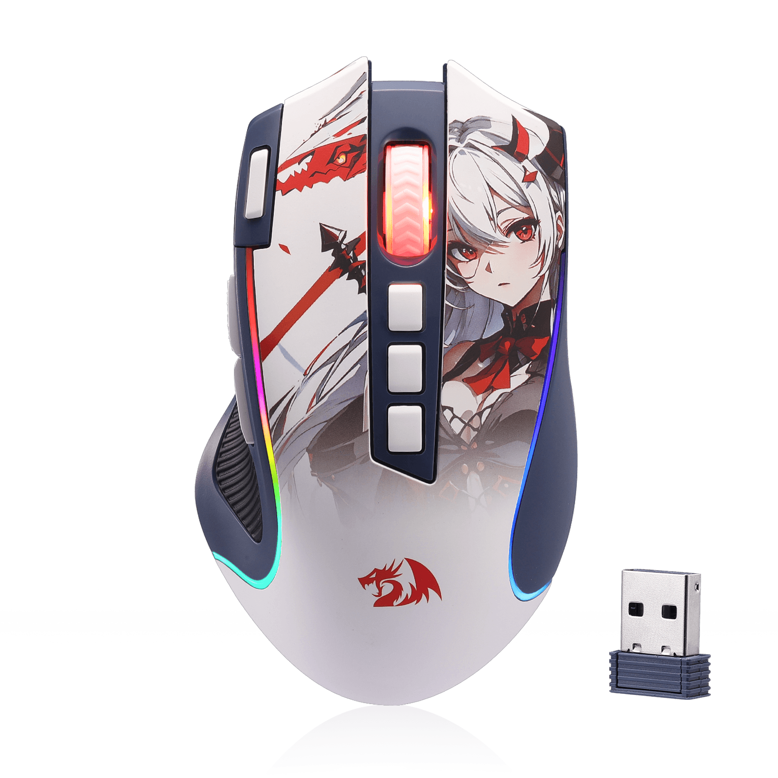 Redragon M612AK PRO RGB Gaming Mouse, 8000 DPI Wired/Wireless Optical Mouse with 9 Programmable Buttons & 7 Backlit Modes, BT & 2.4G Wireless, Software Supports DIY Keybinds Rapid Fire Button, Redragon EU