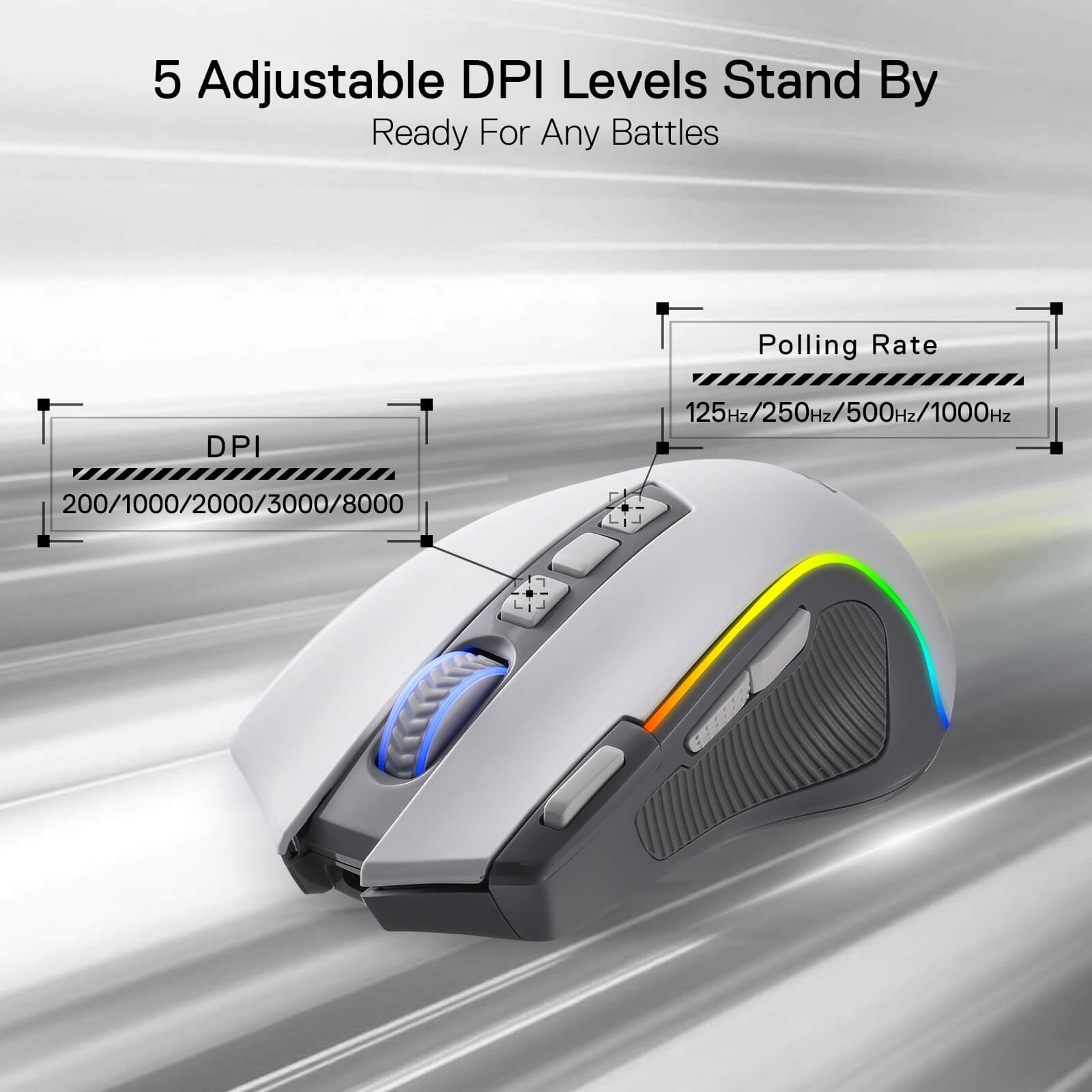 Redragon EU M612 PRO RGB Gaming Mouse, 8000 DPI Wired/Wireless Optical Gamer Mouse with 7 Programmable Buttons & 7 Backlit Modes, BT & 2.4G Wireless, Software Supports DIY Keybinds Rapid Fire Button