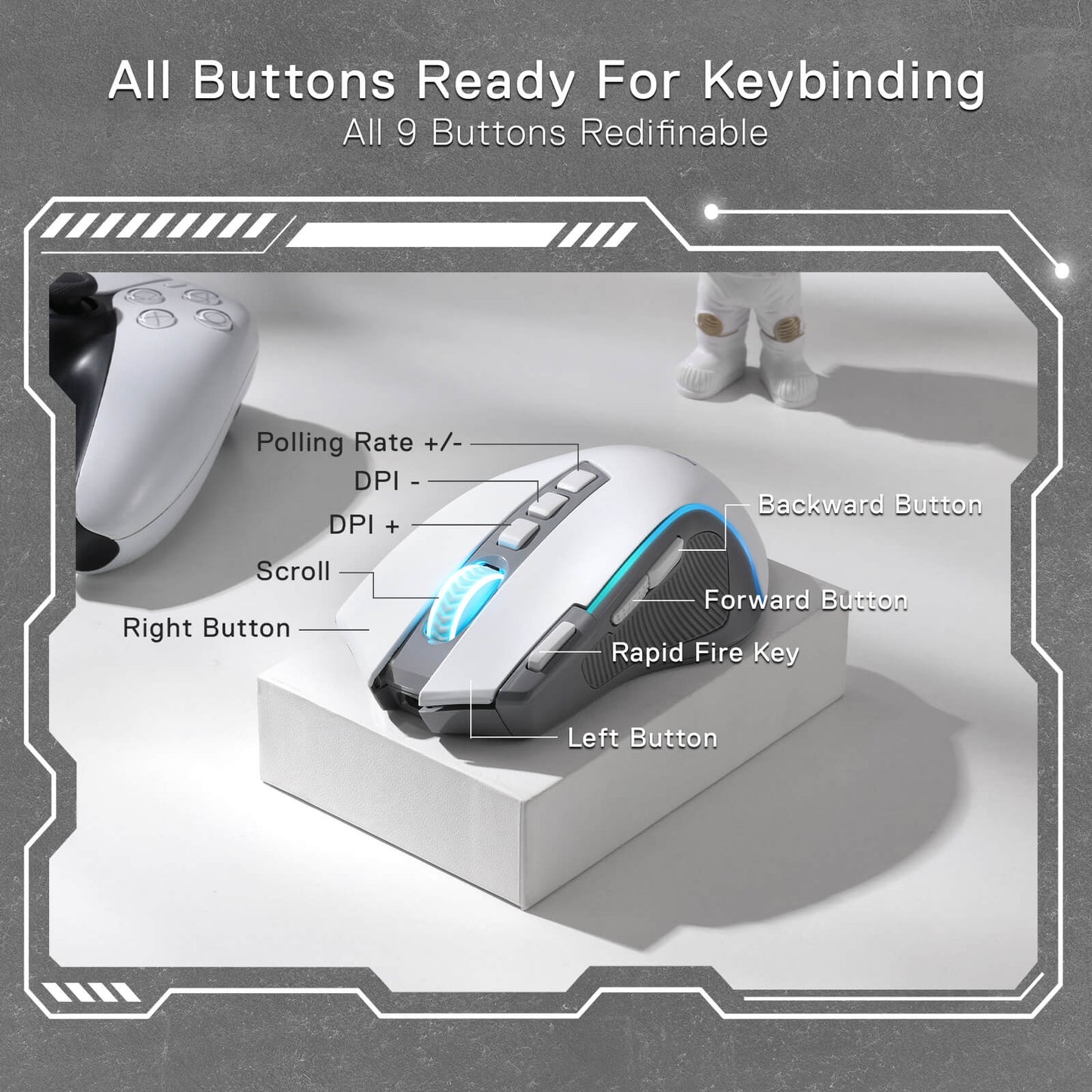 Redragon EU M612 PRO RGB Gaming Mouse, 8000 DPI Wired/Wireless Optical Gamer Mouse with 7 Programmable Buttons & 7 Backlit Modes, BT & 2.4G Wireless, Software Supports DIY Keybinds Rapid Fire Button