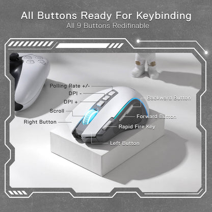 Redragon EU M612 PRO RGB Gaming Mouse, 8000 DPI Wired/Wireless Optical Gamer Mouse with 7 Programmable Buttons & 7 Backlit Modes, BT & 2.4G Wireless, Software Supports DIY Keybinds Rapid Fire Button