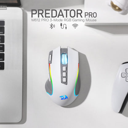 Redragon EU M612 PRO RGB Gaming Mouse, 8000 DPI Wired/Wireless Optical Gamer Mouse with 7 Programmable Buttons & 7 Backlit Modes, BT & 2.4G Wireless, Software Supports DIY Keybinds Rapid Fire Button