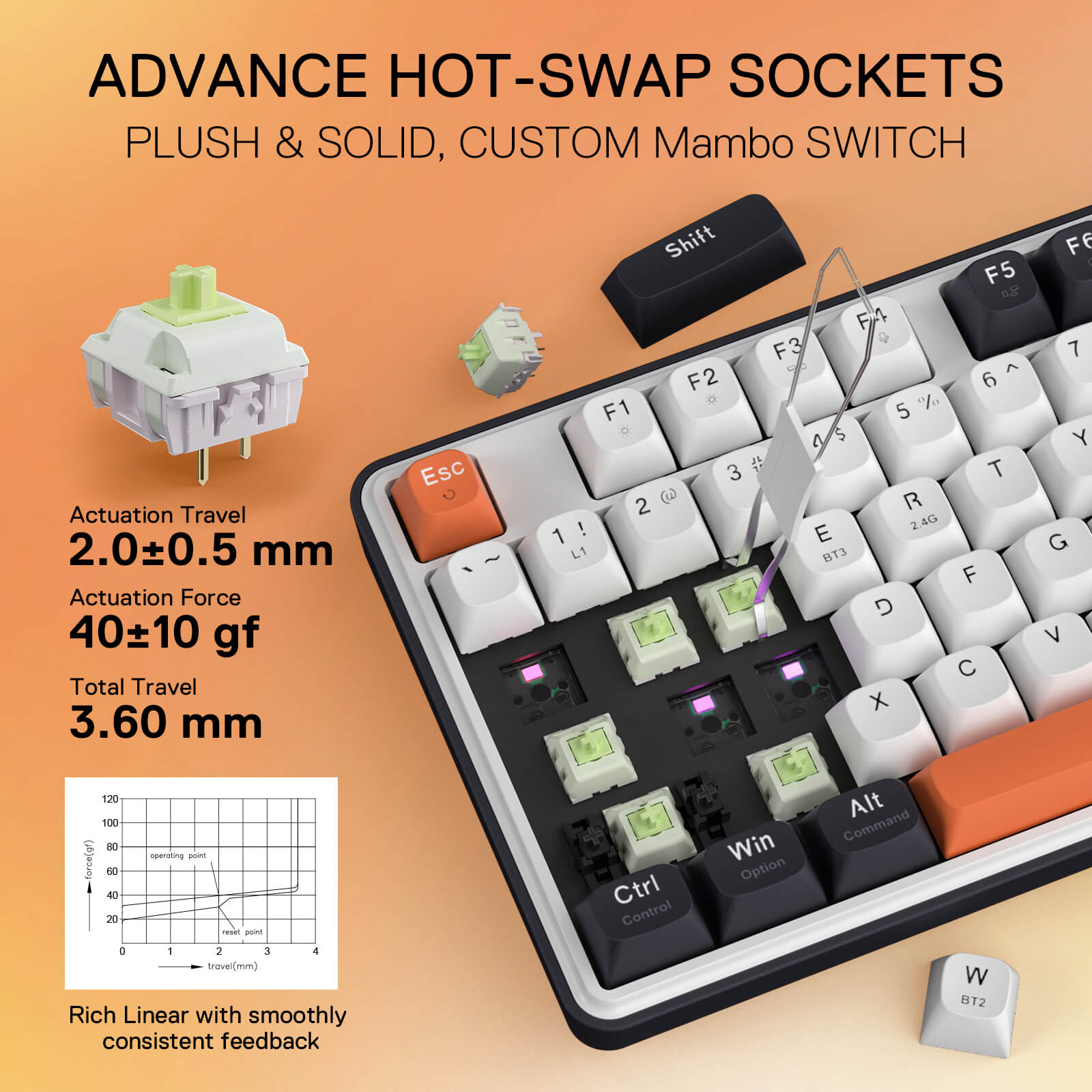 Redragon EU K689 PRO Wireless Gasket RGB Gaming Keyboard, 104 Keys + Extra 4 Hotkeys Mechanical Keyboard w/Upgraded Hot-swappable Socket, 5-Layer Noise Dampening, Round PBT Keycaps, Custom Linear Switch