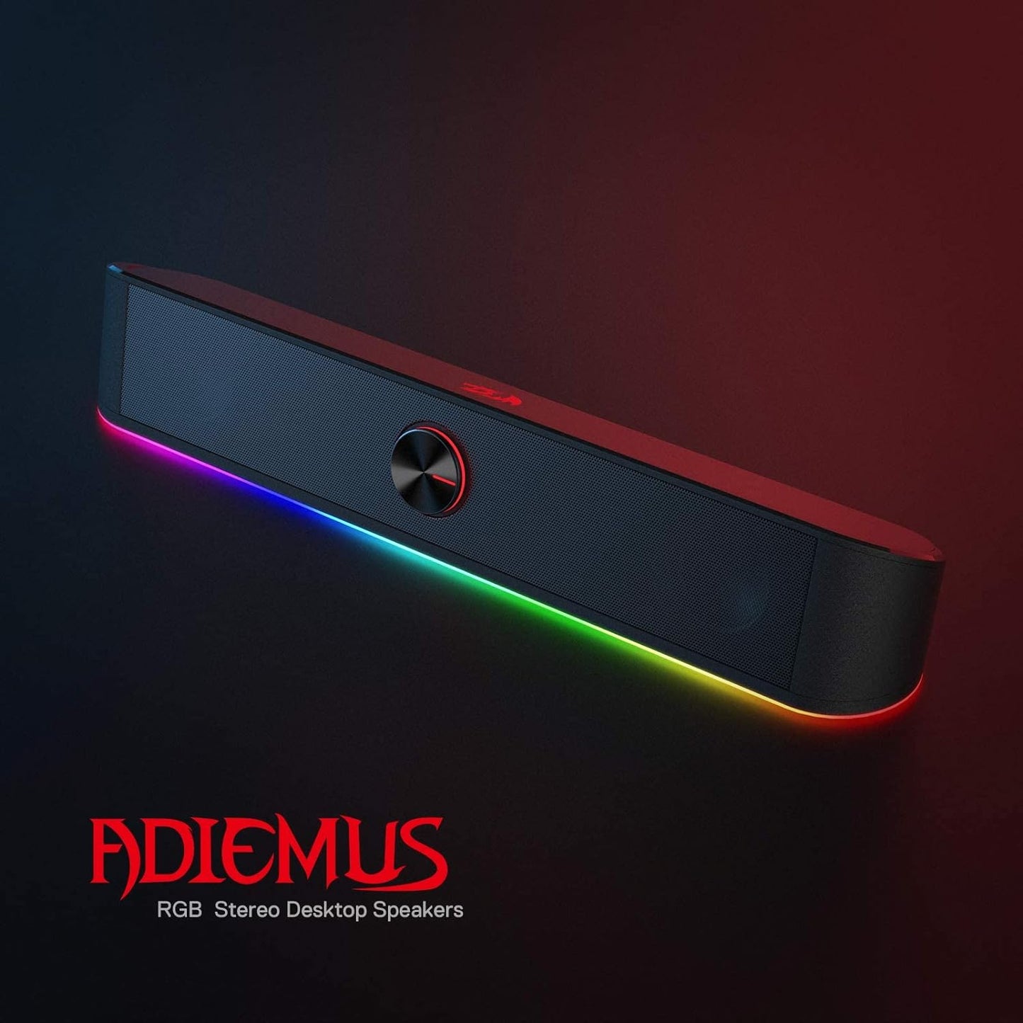 redragon EU GS560 RGB Desktop Soundbar, 2.0 Channel Computer Speaker with Dynamic Lighting Bar Audio-Light Sync/Display, Touch-Control Backlit with Volume Knob, USB Powered w/ 3.5mm Cable, Black