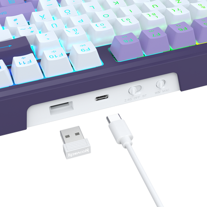 Redragon K745 PRO – kabellose 108-Tasten-RGB-Gaming-Tastatur mit Gasket-Tasten, 4 Hotkeys | Zusätzliche Schnelltasten, 0-Delay-Tri-Mode, gepolsterte Geräuschdämpfung für einen sanften, satten Anschlag, farbechte PBT-Tastenkappen, PRO-Software