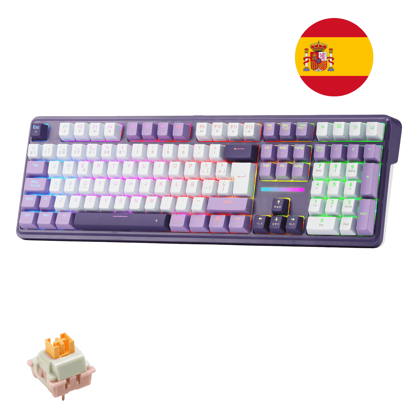 Teclado mecánico inalámbrico para juegos Redragon K745 PRO de 108 teclas, distribución QWERTY española (ES), montaje con juntas, retroiluminación RGB