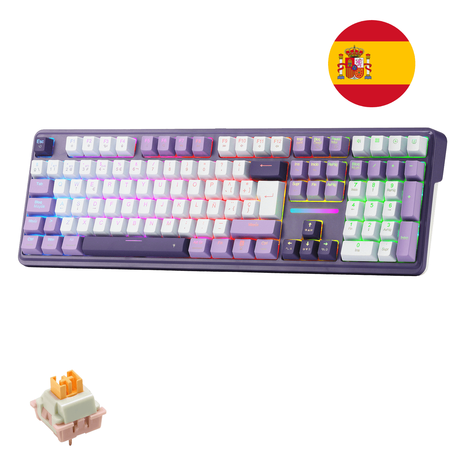 Teclado mecánico inalámbrico para juegos Redragon K745 PRO de 108 teclas, distribución QWERTY española (ES), montaje con juntas, retroiluminación RGB